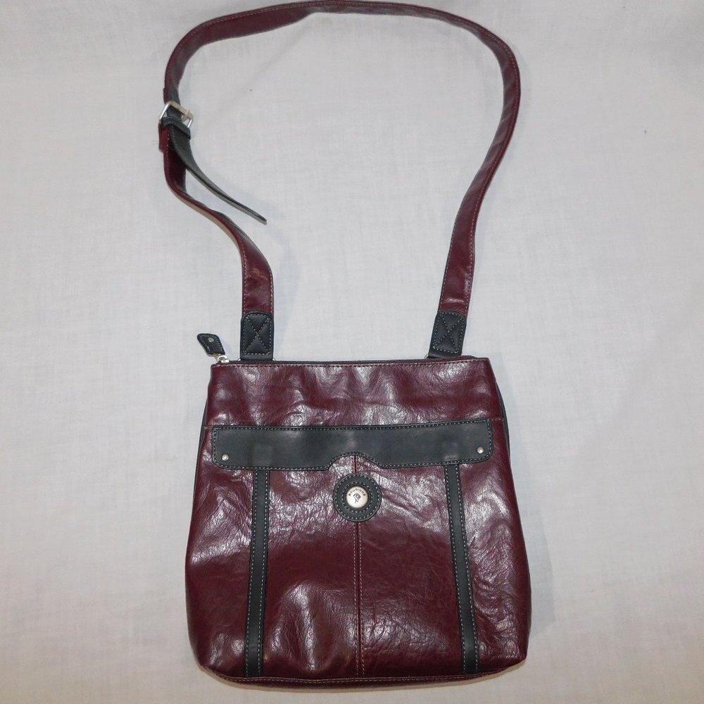 Mouflon Burgundy Wine / Black Leather Crossbody Bag Purse Womens Urban